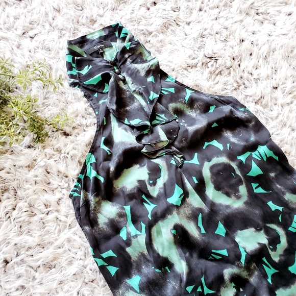 EXPRESS High Neck Turquoise & Black Blouse - Picture 2 of 5